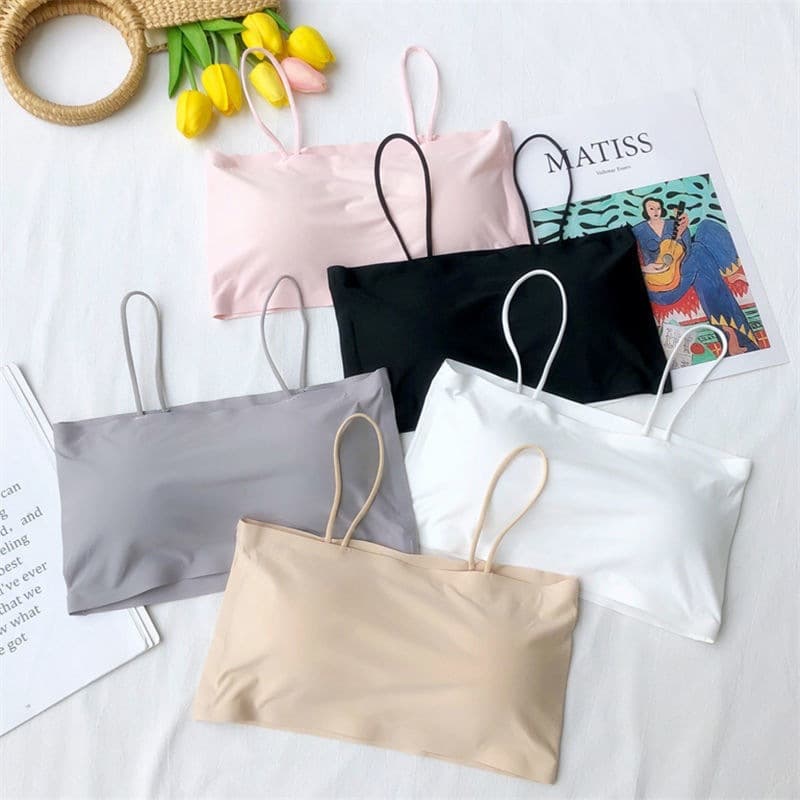 Women's Ice Silk Camisole with Removable Pads, Strapless Backless Tube Top, Korean Style, No Steel Ring, Anti-Exposure, for Students