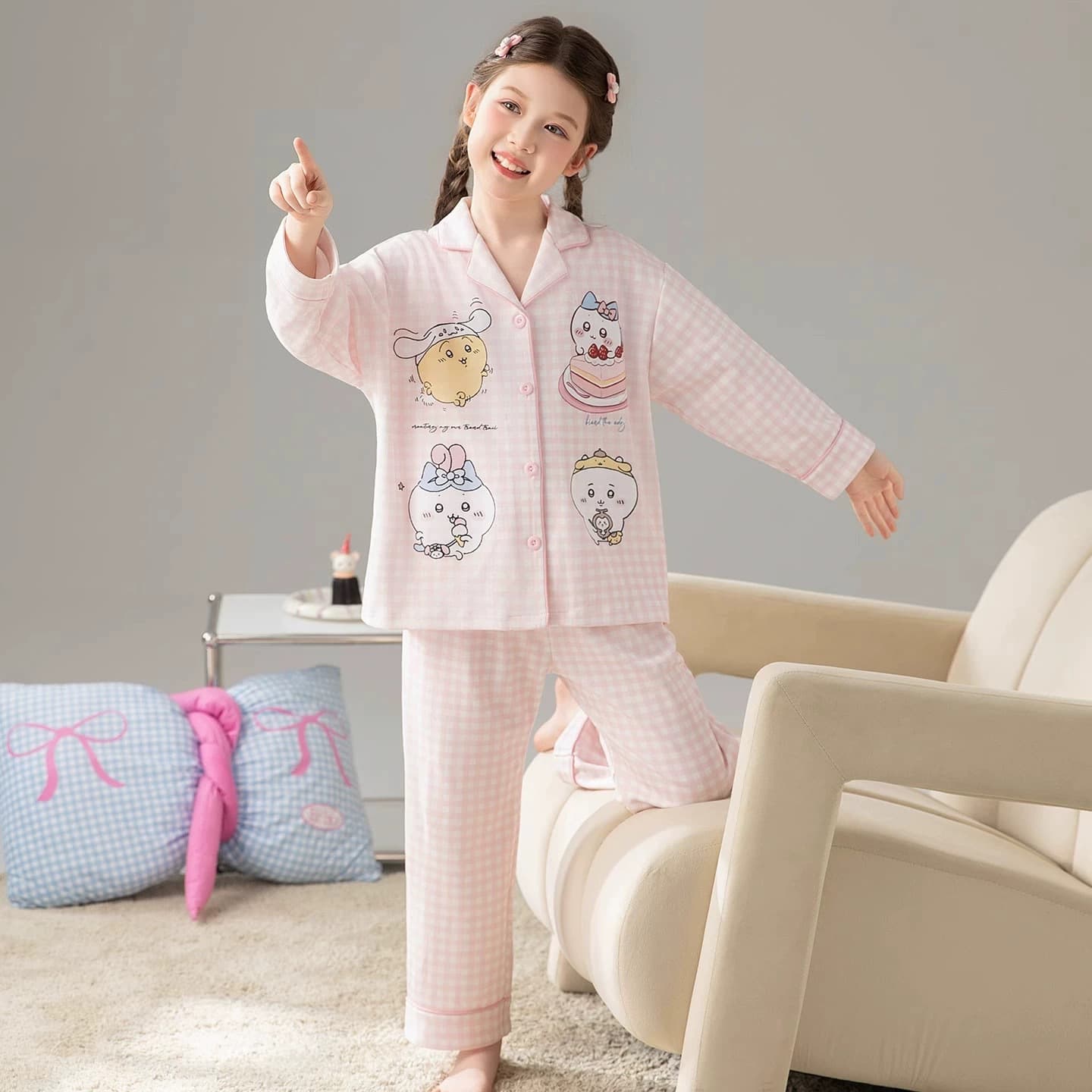 Girls' and Boys' New Cartoon Pajamas for Spring and Autumn, Long-Sleeve and Long-Pants Sets for Children and Parent-Child Matching Outfits