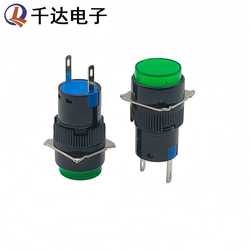 LA16 Round Head Power Signal Indicator Light, 16mm Aperture, Green 2-Pin, 220V