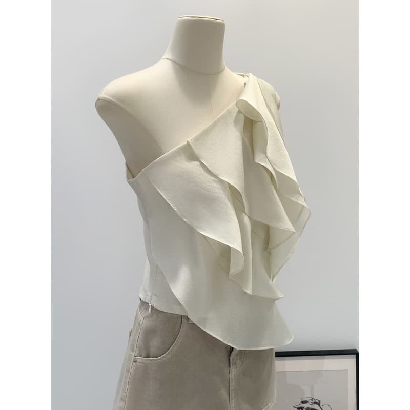 Brand Discount Ruffle Pink Off-Shoulder Sleeveless Chiffon Blouse Women Summer 2026 New Stunning Top
