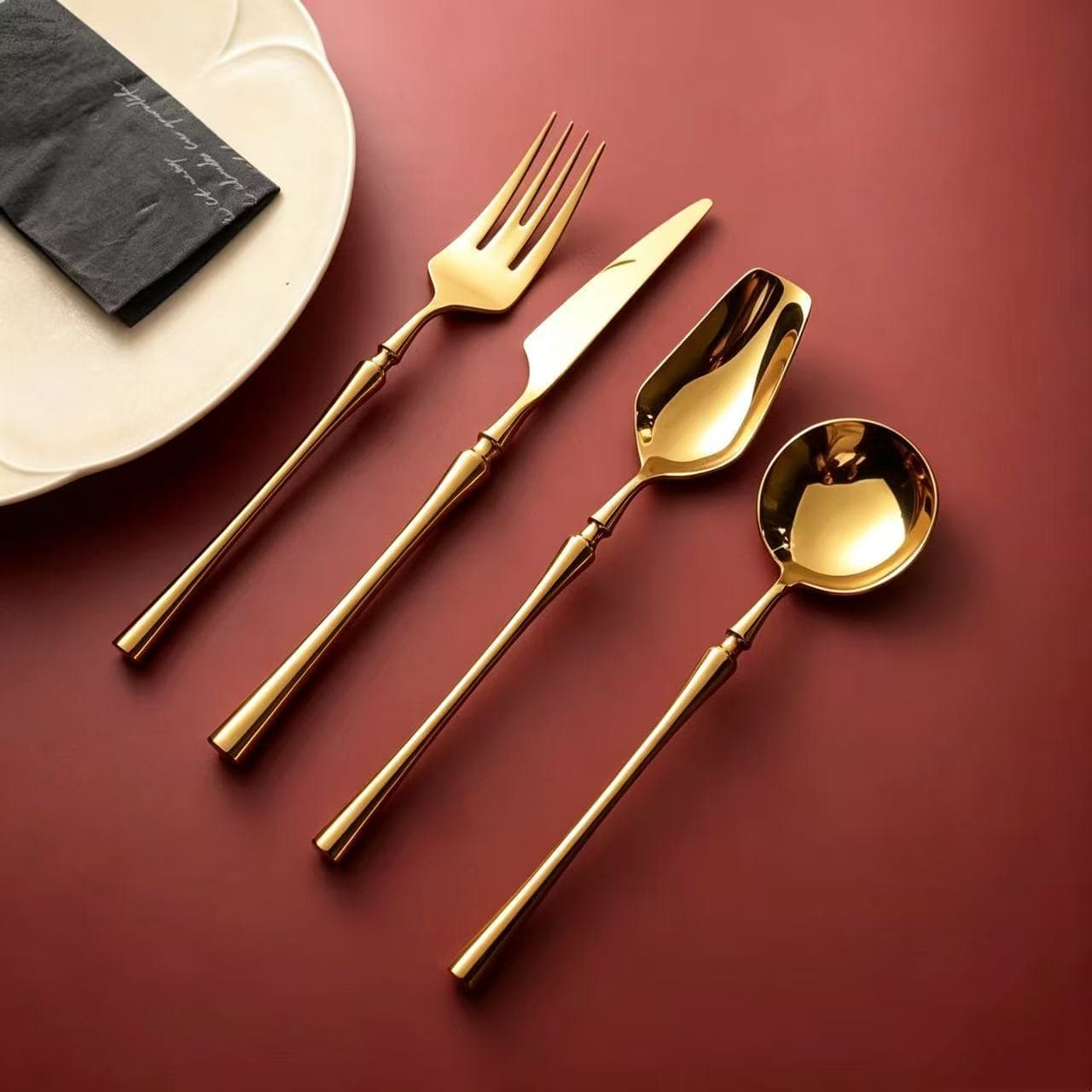 304 stainless steel gold knife, fork and spoon, small waist handle tableware, high-end luxury restaurant steak knife, spoon and fork
