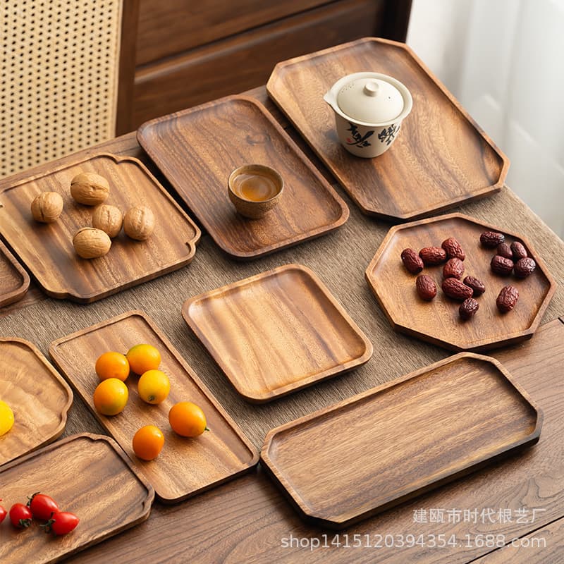 Walnut Wood Tray Solid Wood Plate Rectangular Wooden Tray Chinese Style Home Water Cup Tea Snack Dry Brewing Tea Tray