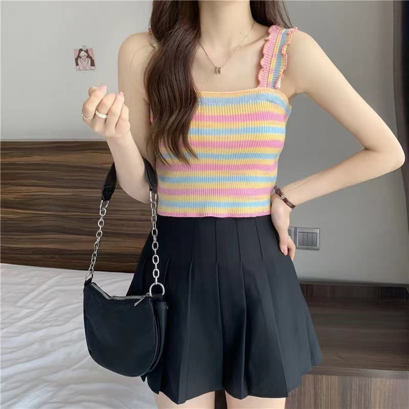 2025 Summer Striped Colorful Camisole Top for Women, Sweet and Cute, Slimming and Fitted, Sleeveless, Stylish