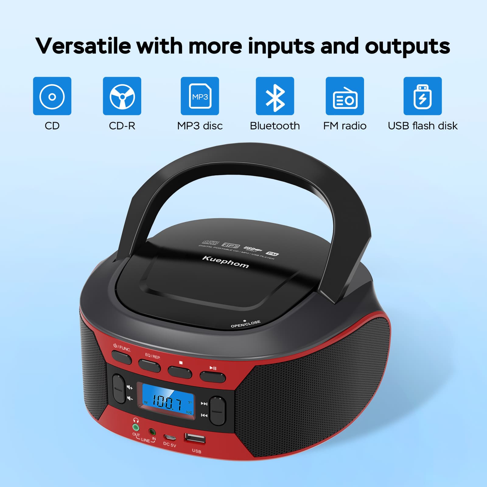 Boombox Portable Retro CD Player with Bluetooth and FM Radio for Home Use - Home Music Albums
