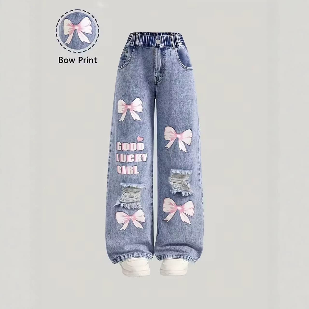 Cross-border Girls' Spring and Autumn Jeans New Arrival Older Girls Loose Casual Straight-Leg Pants Children's Stylish Versatile Wide-Leg Trousers