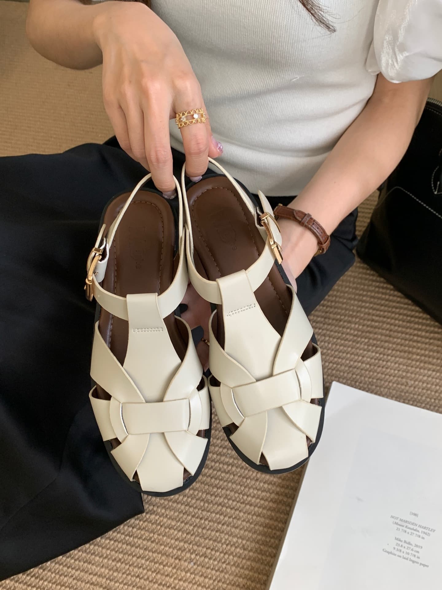 2026 Korean Woven Roman Sandals Women Summer New Toe-Covered Back Strap Sandals