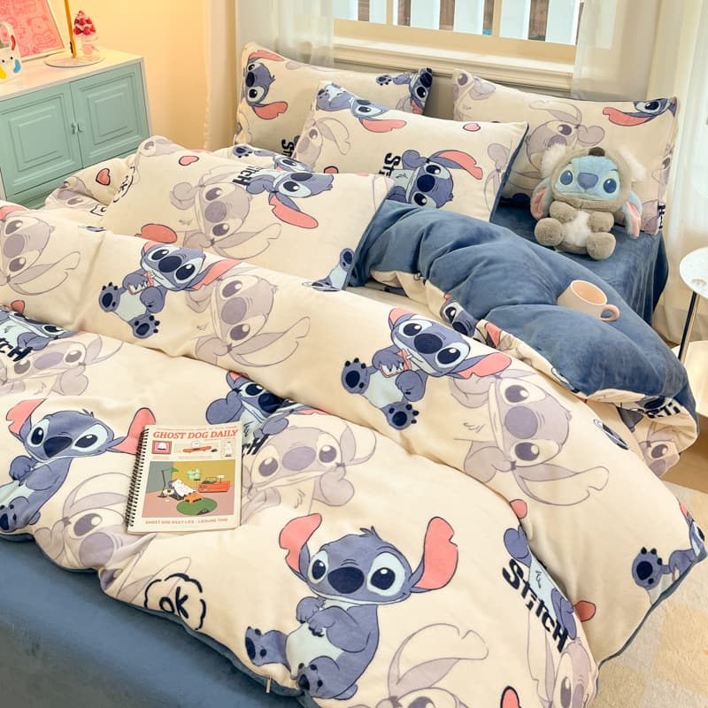 Autumn Winter Thick Warm Cute Blue Little Monster Milk Velvet Doraemon 1.5m 1.8m Bed Sheet Duvet Cover 3-Piece Set