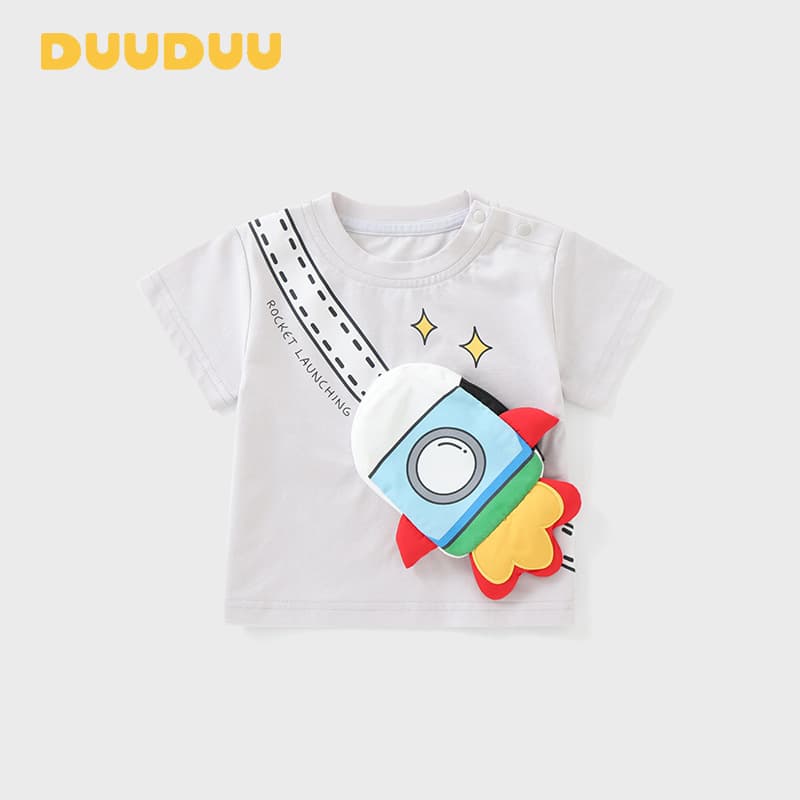 DUUDUU children's clothing Little Rocket Baby Thin Top 2026 New Children's Short Sleeve T-shirt Boys Summer Clothes