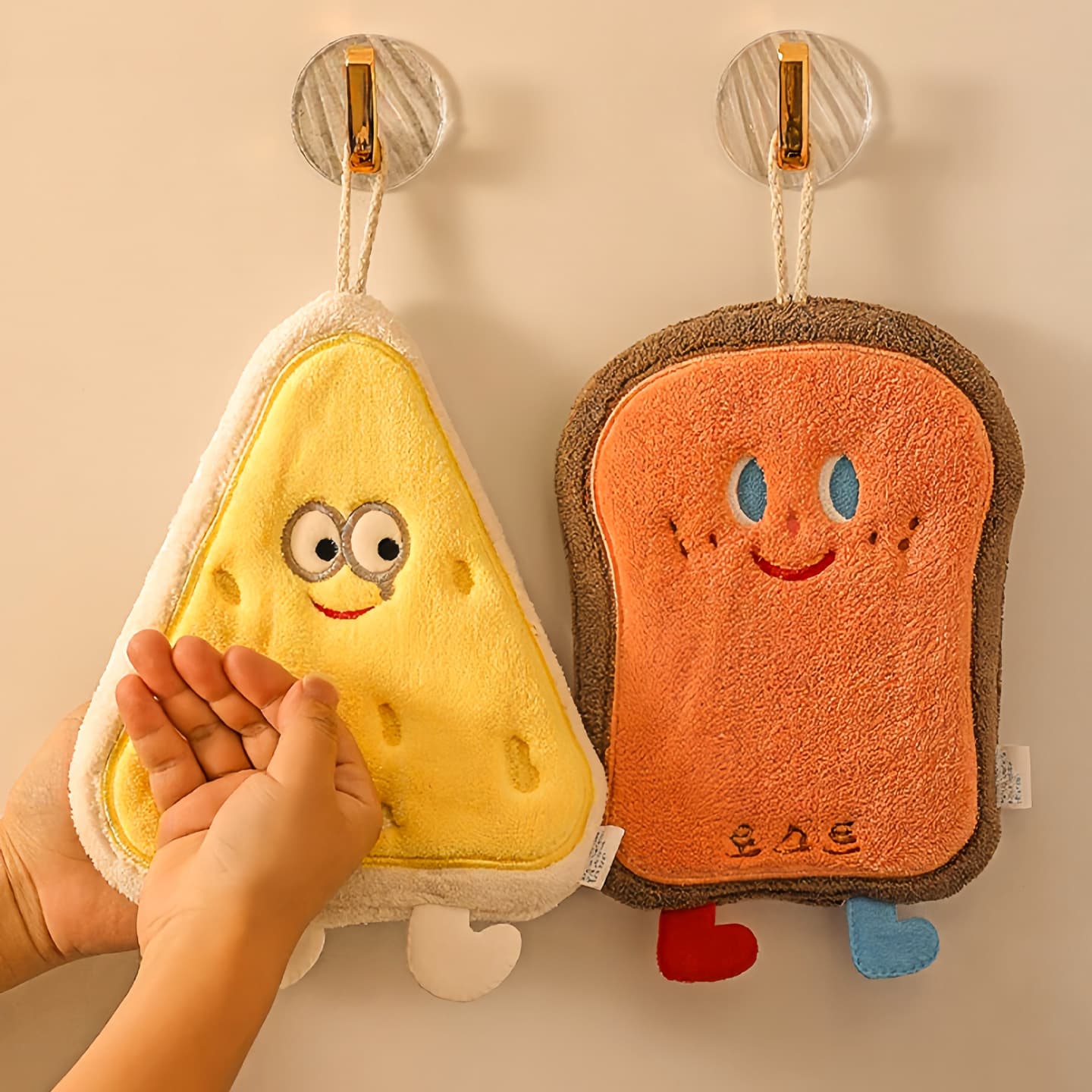 Cute Hanging Hand Towel, Absorbent, Thickened, Cartoon Hand Towel, Small Square Towel for Bathroom, Kitchen Cloth