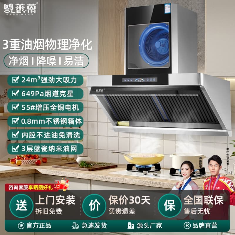 24m³ Boosted Physical Purification Side Suction Household Kitchen Stainless Steel High Suction Oil-Smoke Separation Range Hood