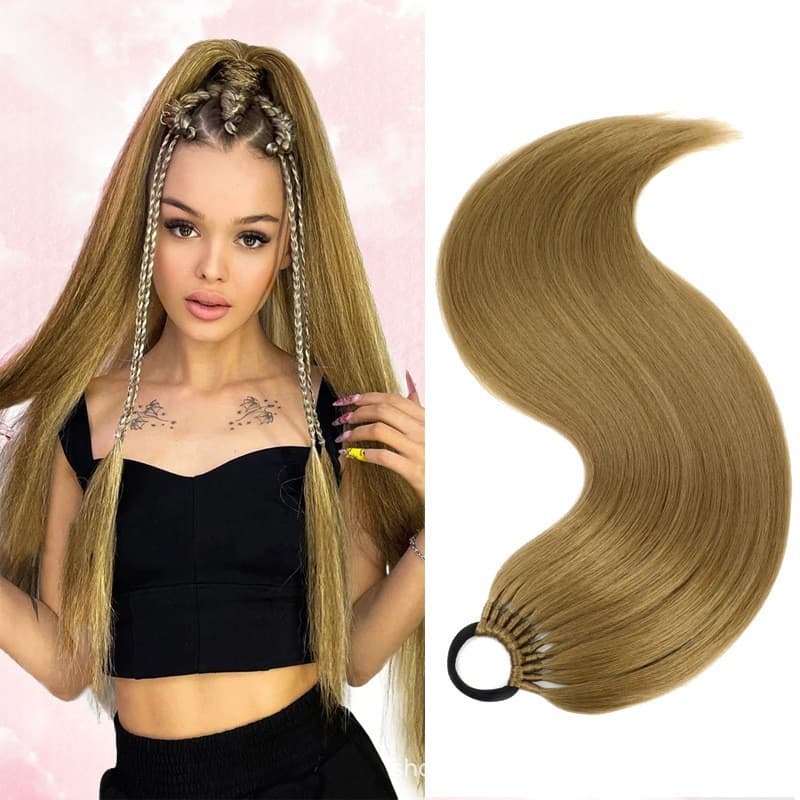 80cm Straight Synthetic Hair Bun For Women High Temperature Resistant Natural Simulation Tied Up Fake Hair Buns