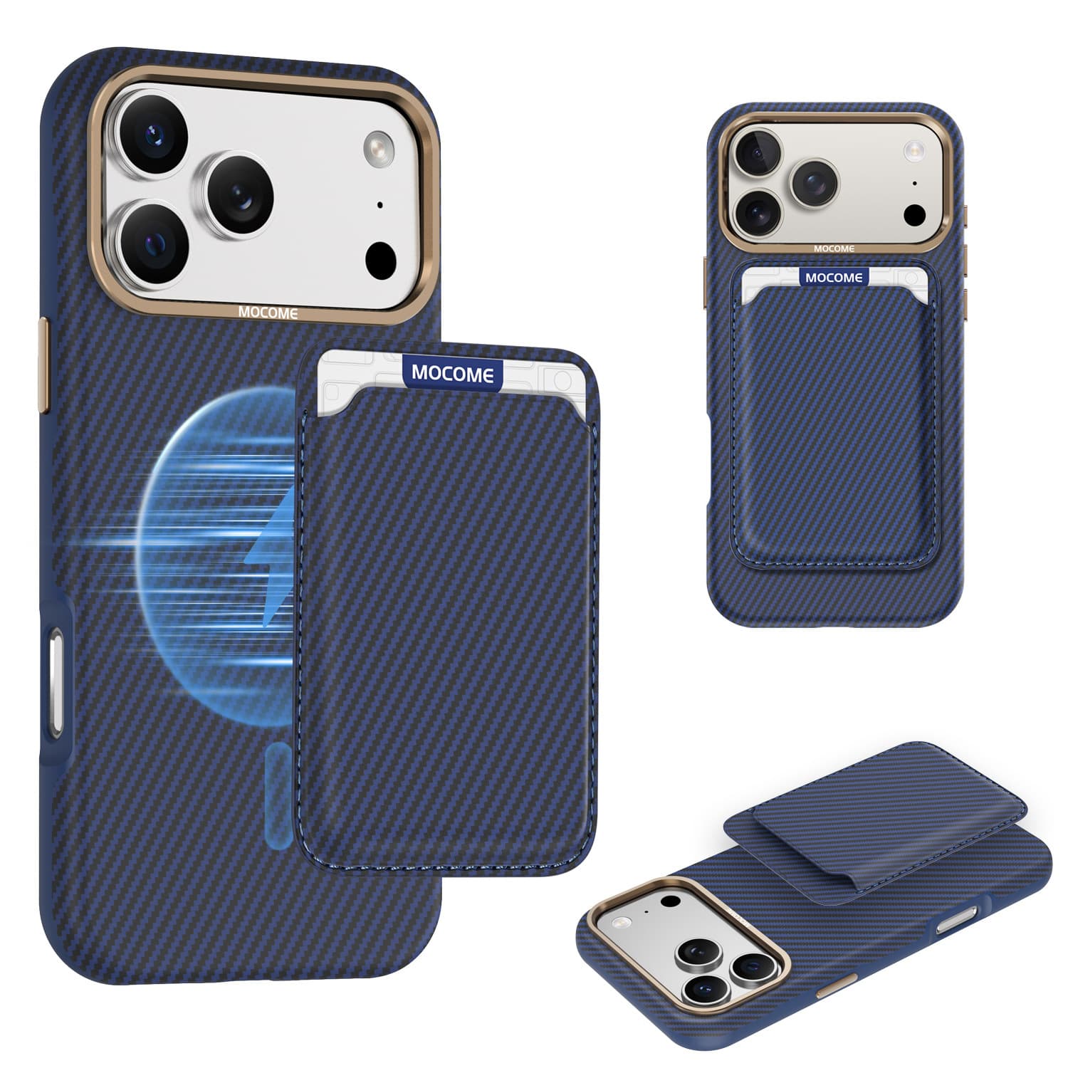 Magnetic Card Slot Phone Case for iPhone 17 Pro Max, Carbon Fiber Shockproof Protective Case for iPhone 16 Pro Max