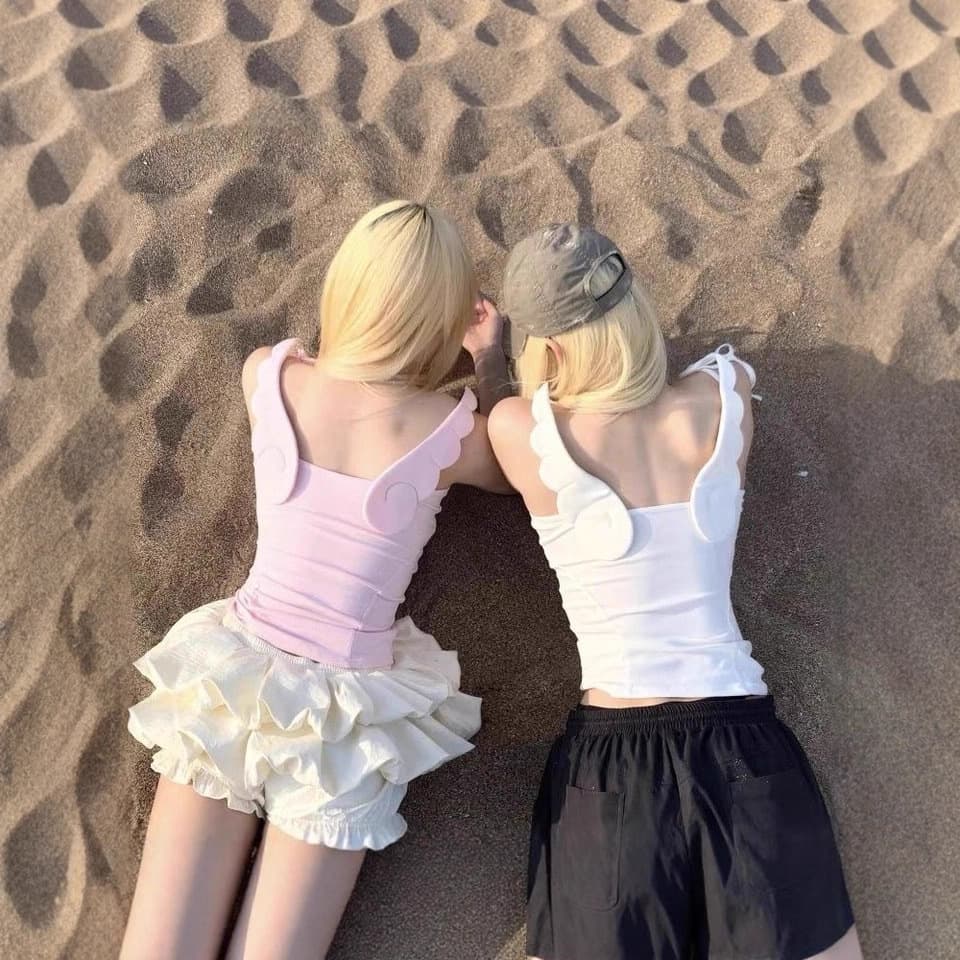 INS Europe and America Cross-Border 2026 Summer Hot Girl Back Wing Strap Fitted Crop Top Sleeveless Vest Outerwear Inner Layer