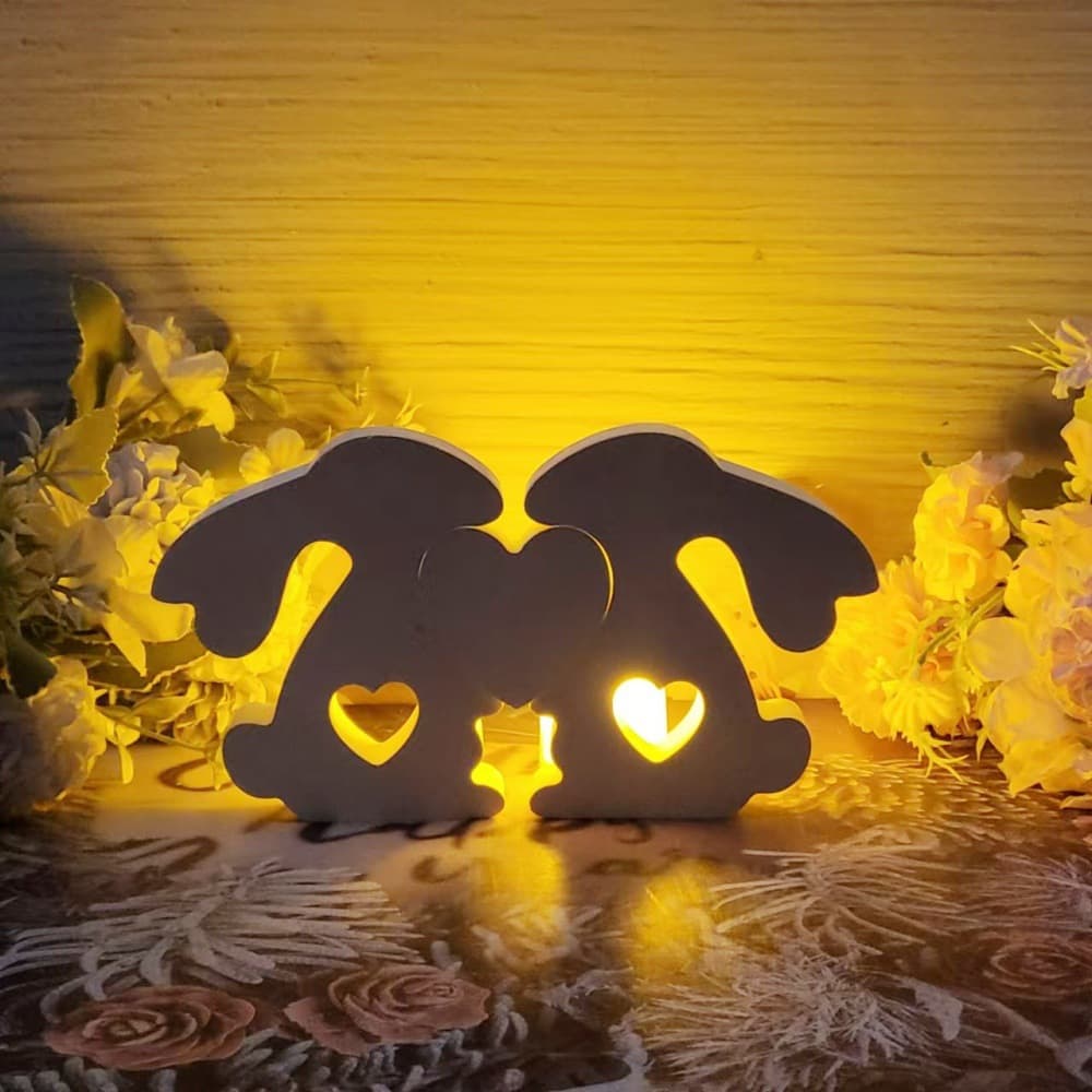 S0777 Pair of Rabbits Holding Hearts Tabletop Decorative Cement Plaster Mold DIY Silicone Mold