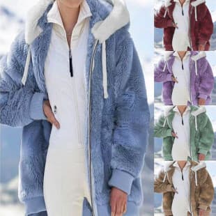 In Stock Wish Independent Station 2025 Amazon Hot New Fall/Winter Loose Fleece Zipper Hooded Coat for Women