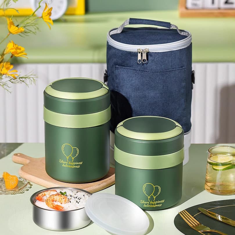 Insulated Lunch Box 304 Stainless Steel Divided Bento Box with Separate Compartions, No Odor Mixing, Portable Large Capacity Food Container with Soup Cup