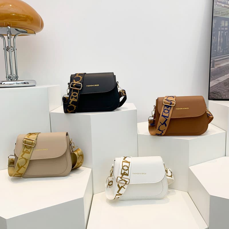 Solid Color Mini Bag for Women 2025 Summer New Trendy Saddle Bag Minimalist Textured Single Shoulder Crossbody Bag Wide Strap Women's Bag