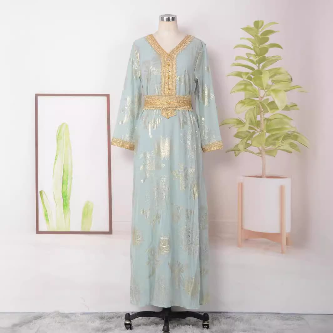 MT166 Cross-border Women's Fashion Long Dress Long Sleeve V-Neck Trendy Dress Ladies Dress Gown Factory Stock