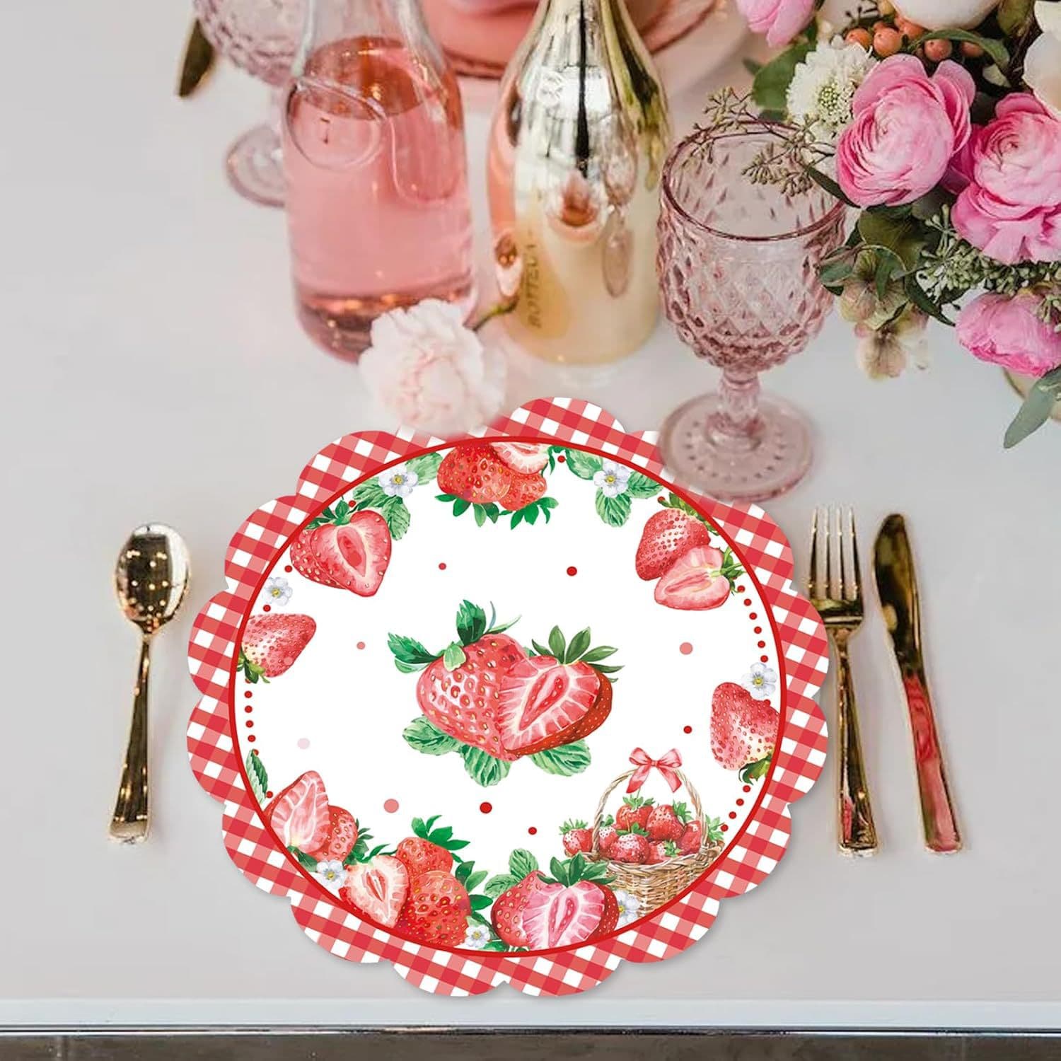 Cross-border Amazon Strawberry Paper Placemats for Spring Summer Birthday Baby Shower Berry Theme Party Supplies