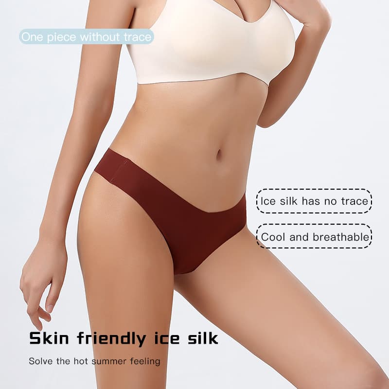 Low Waist T-String Panties Ice Silk Pure Cotton Triangle Underwear Women Sexy Plus Size Briefs Breathable Seamless Women's Knickers