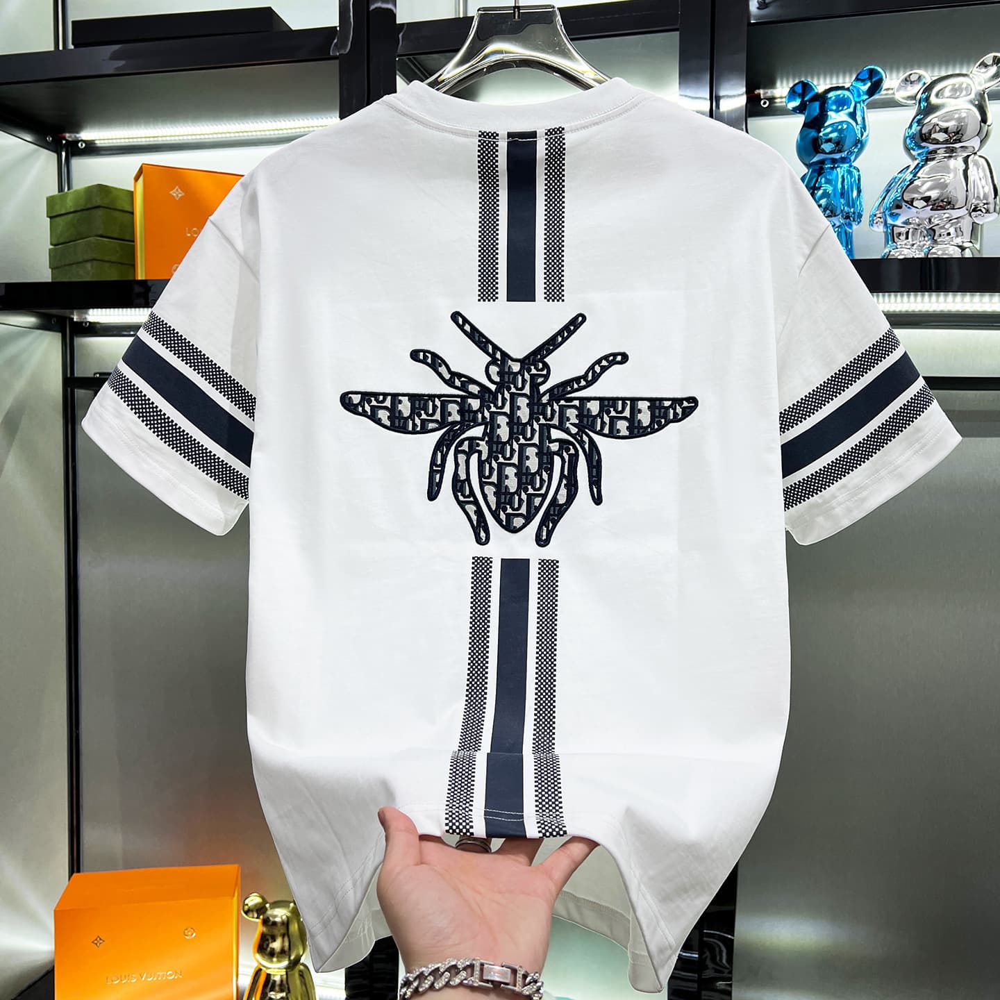 European Men's Classy Striped Embroidered Round Neck Short-Sleeved T-Shirt Trendy Brand Trend 2025 New Summer American Half-Sleeve