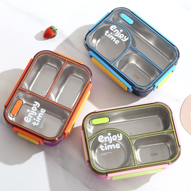 304 Stainless Steel Lunch Box Bento Box with 3 Compartments for Students, Office Workers, Kids