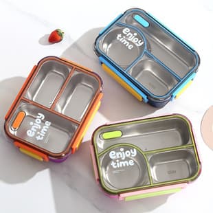 304 Stainless Steel Lunch Box for Elementary Students, Three-Compartment Tray for Men and Office Workers, Kids Meal Container for Women and Children