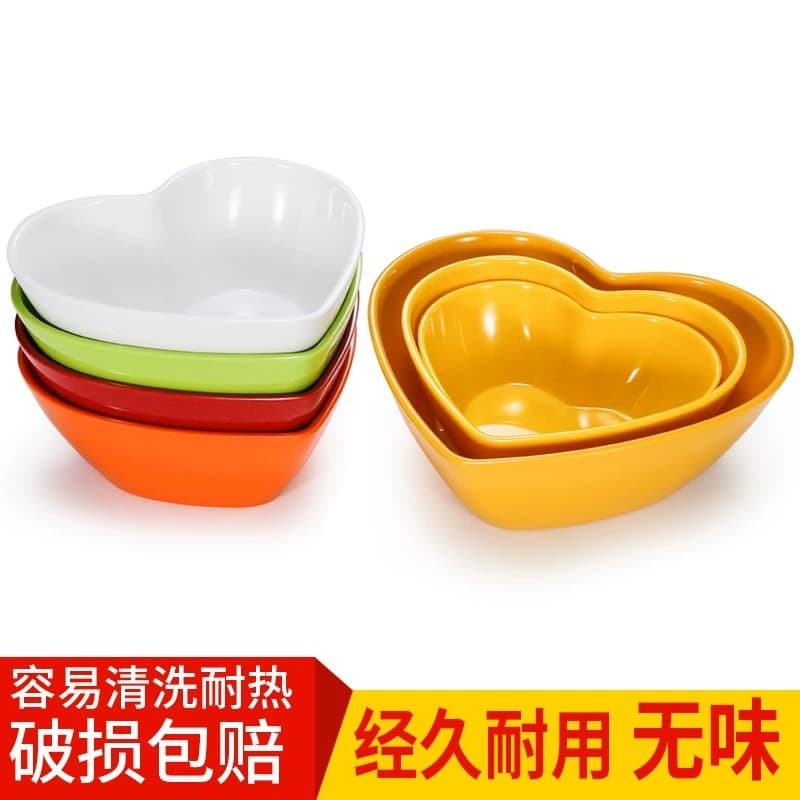 Love Bowl Household Advanced Melamine Tableware Heart-shaped Bowl Salad Bowl Candy Color Fruit Bowl Candy Water Bowl Cute Style