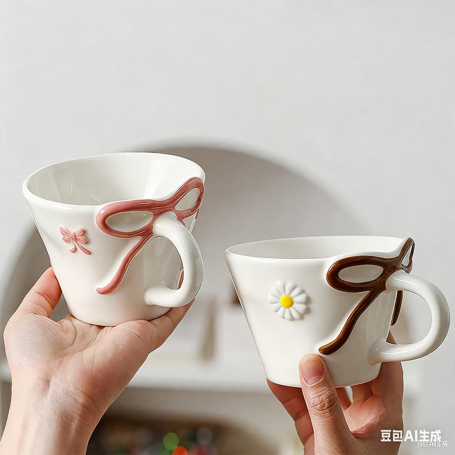 Ceramic Mug Hand-Pulled Ribbon Design High-End Ins Style Milk Cup Coffee Cup Tea Cup with Handle