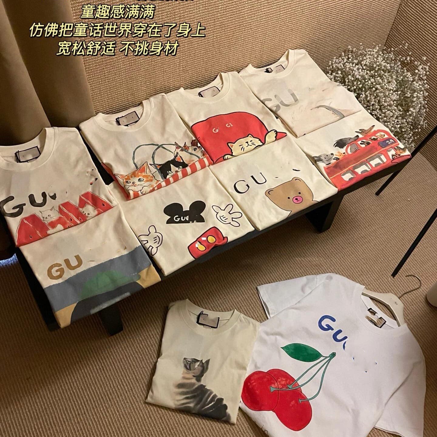 Cross-border G Family Gu Jia Short Sleeve T-Shirt 2025 Summer Water Print Trendy Unisex with Watermelon Cat Dog Pattern