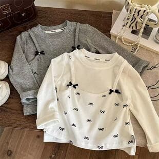 Baby Girl Korean Style Fake Two-Piece Top Spring Autumn New Little Girl Fashionable Long Sleeve Base Tee Versatile T-Shirt
