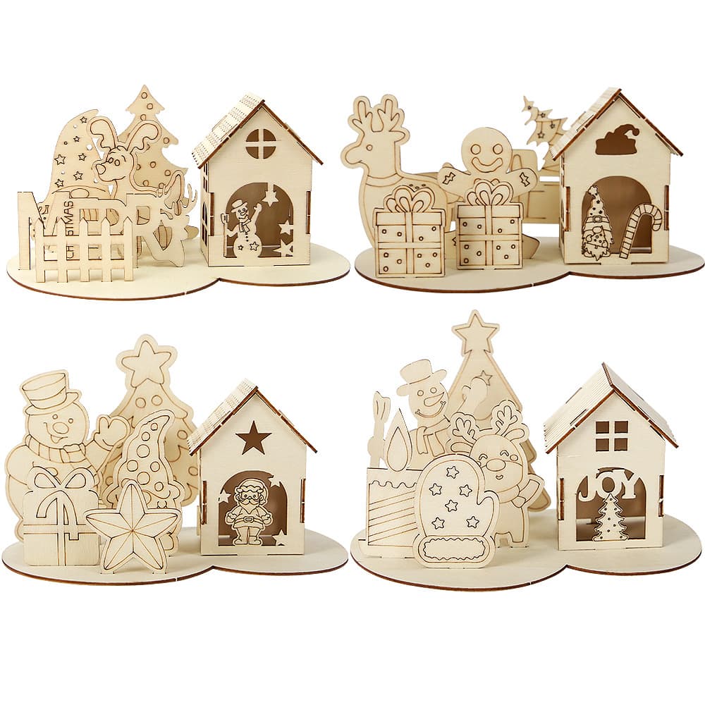 New Kids DIY 3D Wooden House Ornament Christmas Puzzle Wooden Cabin Decoration Christmas Creative Gift