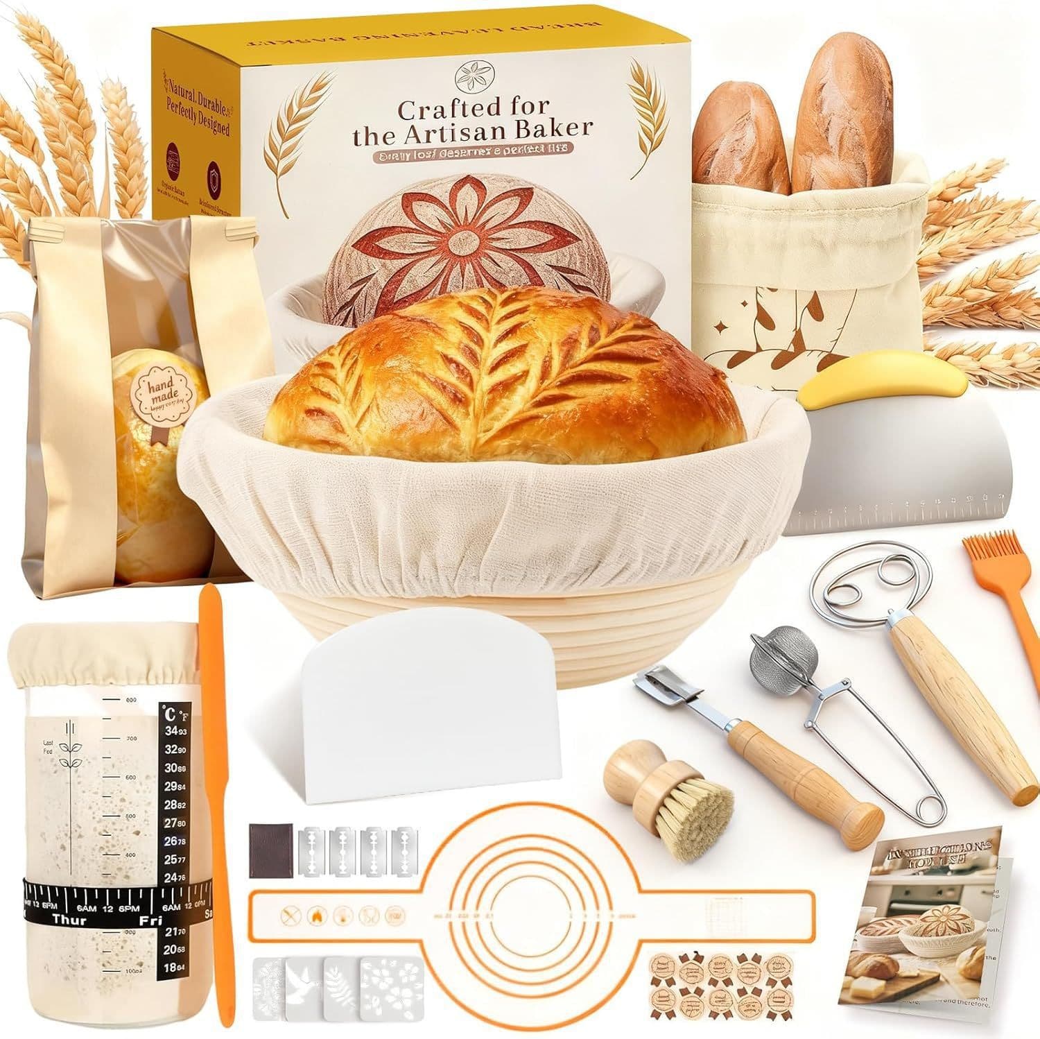 Amazon Best-Selling Bread Fermentation Baking Tool Set Bread Bag Dough Cutter Rolling Pin European Rattan Tools