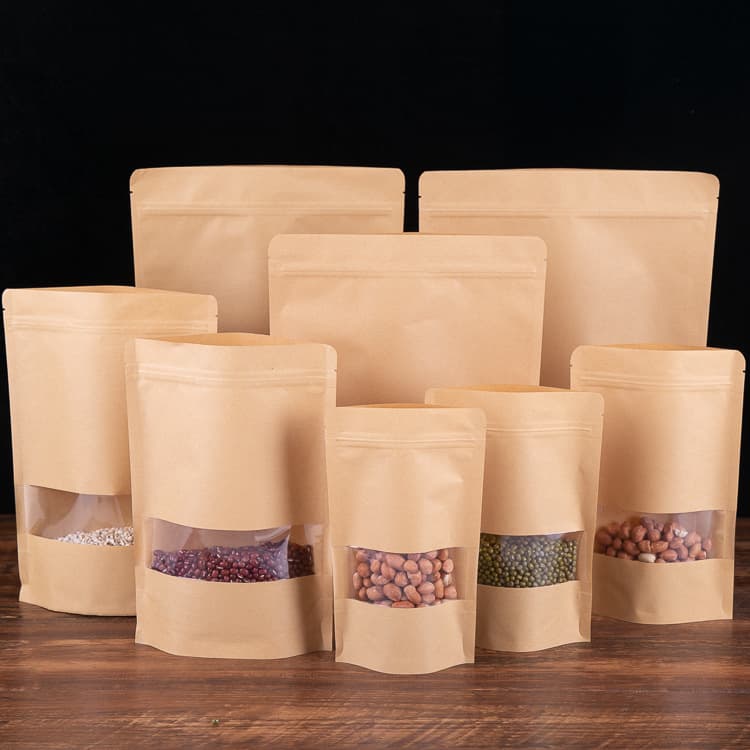 Frosted Kraft Bags In-Stock Window Red Dates Whole Grain Bags Stand-Up Self-Sealing Tea Nuts Sealed Bags