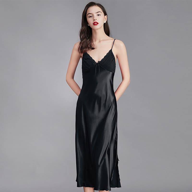 Yao Ting Cross-border Plus Size Sling Pajamas Women's Summer Ice Silk Nightgown Sexy Long Homewear CQ311