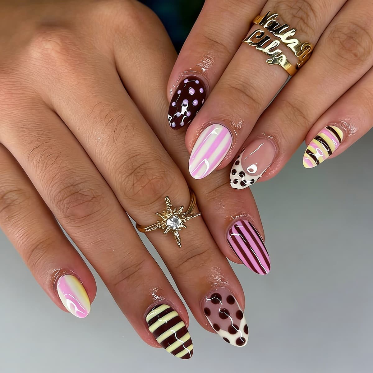 Cross-border Polka Dot Zebra Stripe Wearable Nails Almond Nails Medium-Long Fake Nails Wholesale