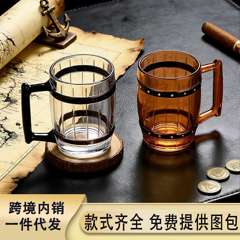 Creative Glass Coffee Mug, Amazon Best-Selling Wooden Barrel Beer Cup for Bars