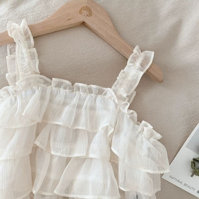 Baby girl thousand-layer camisole 2022 summer Korean style back tie sweet and cool girls chiffon vest top