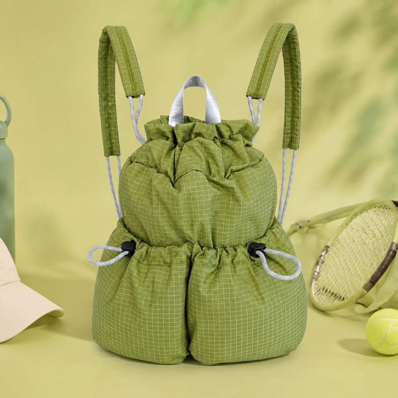 Drawstring Backpack New Lightweight Women's Korean-Style Plaid Storage Bag Outdoor Commuter Casual Foldable Backpack