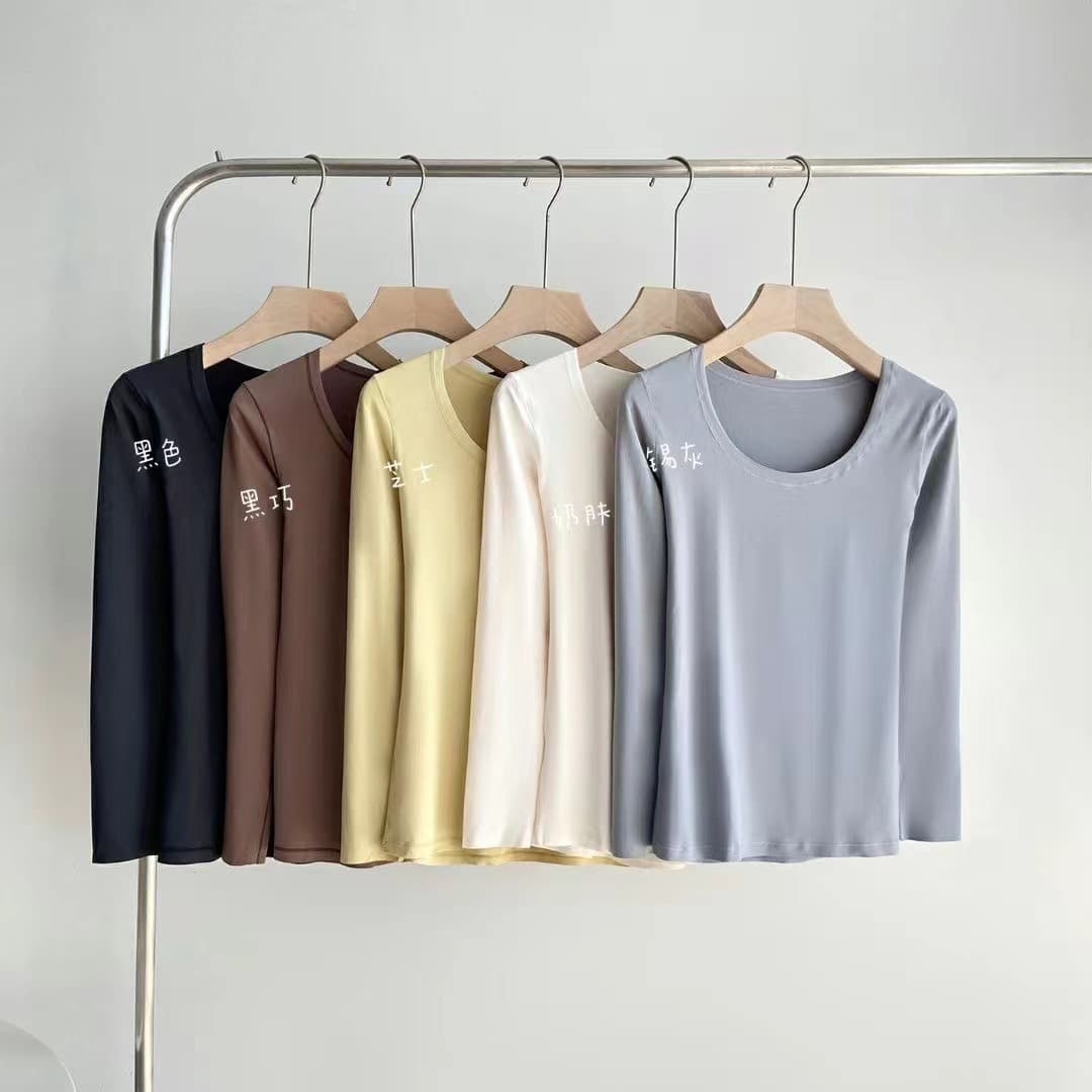 Mousse Fleece High-Stretch Long-Sleeve Base Top, Seamless Round Neck, Thermal Shirt 10860
