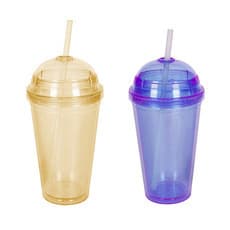 Factory Plastic Water Cup Round Lid Double-Layer Plastic Straw Cup Glitter Round Lid Glitter Spiral Double-Layer Straw Cup