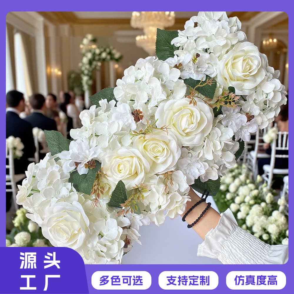 New wedding flower arrangement, simulated silk flowers, finished flower decoration l Eucalyptus flower arrangement, T-stage road leading wedding floral art
