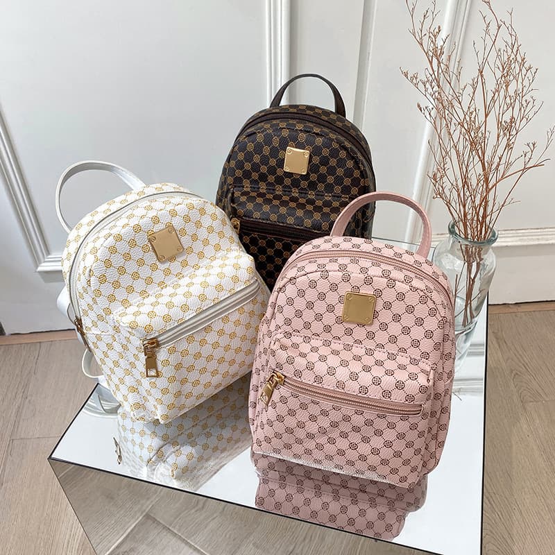 Simple Bag 2025 Fashion Printed Women's Backpack Casual Small Schoolbag Handheld Shoulder Crossbody Phone Bag