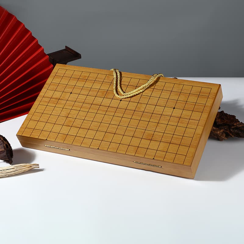 Bamboo Pattern Go Board with Curved Buckle - Imitation Bamboo Pattern Storage Wood Box, Handheld Chinese Go Wood Storage Box, Bamboo Box Batch E18