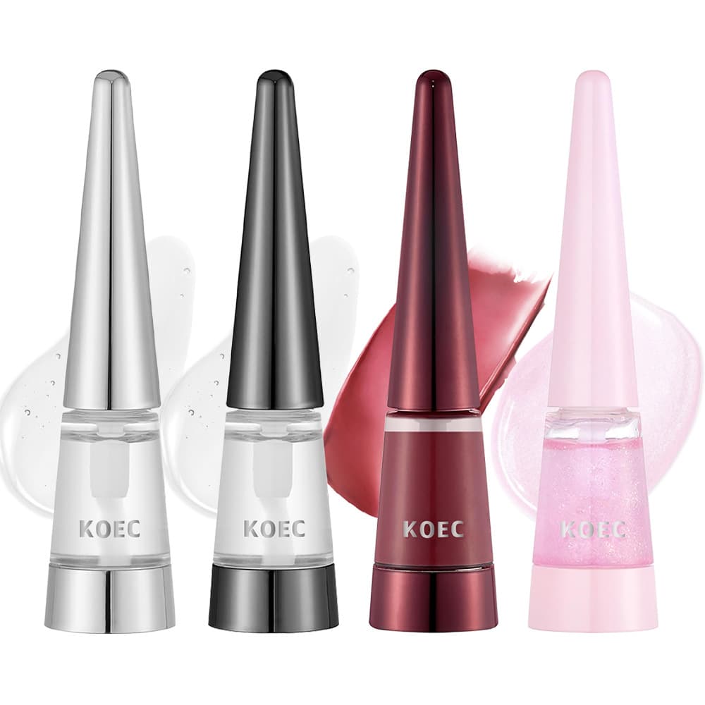 KOEC Cross-Border Black and Silver Transparent Lip Oil, Moisturizing 4-Color Lip Gloss, Reedle Shot Lip Plumper (Bestseller)