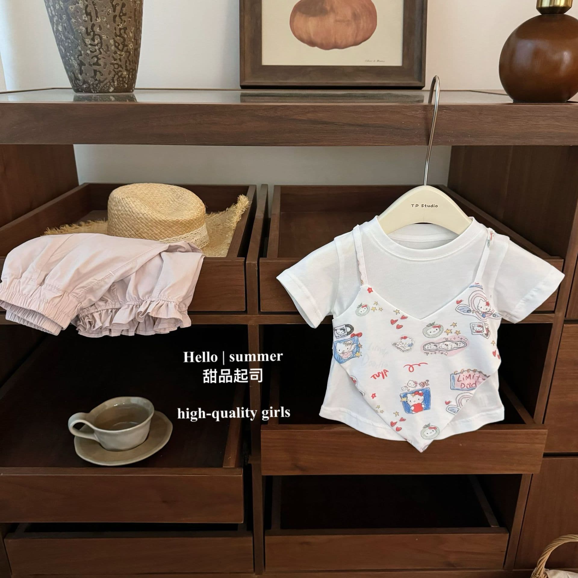 【Dessert Cheese】Little fashionista! Baby girl fake two-piece kt short-sleeved top quick-drying overalls suit
