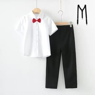 Boys Performance Costume Host Catwalk Recitation Choir Piano Performance Suit Kids White Shirt Black Pants Set