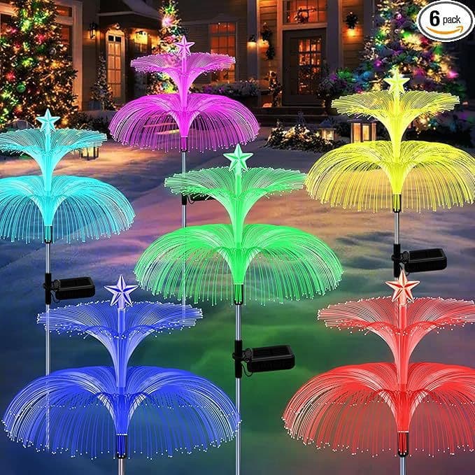 LED Solar Fiber Optic Jellyfish Light, Outdoor Waterproof, Color-Changing Garden Landscape Light, Yard Villa Ground Insert