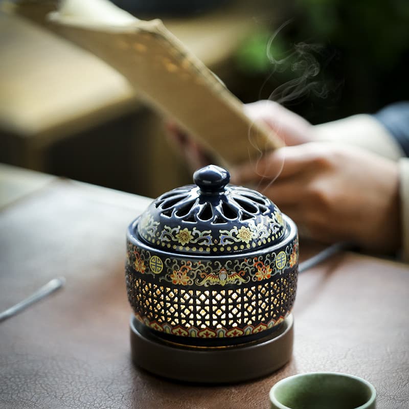 Enamel electronic aromatherapy stove incense incense stove essential oil night light incense powder fragrance timed temperature adjustment heating cloisonne