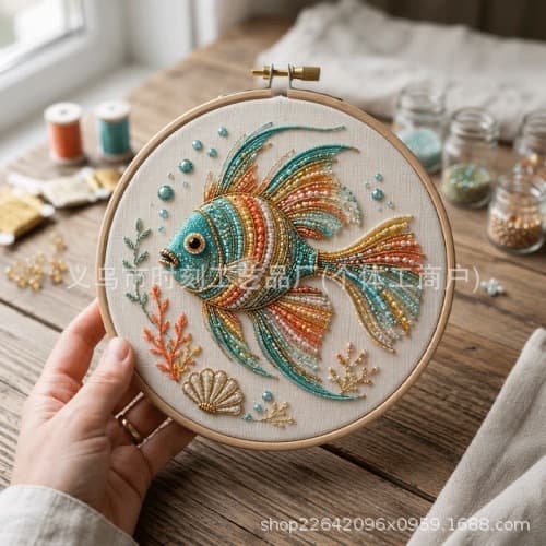 Cross-border Ocean Beaded Embroidery Hoop Art marine life beaded embroidery material package